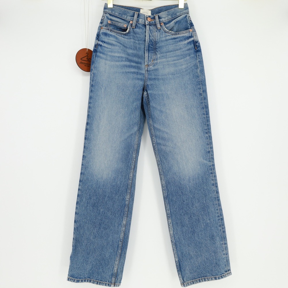 DOEN Benedicte High Rise Straight Leg Jeans Palais Rhone Sz 24 Cotton Butto Fly - Picture 1 of 9